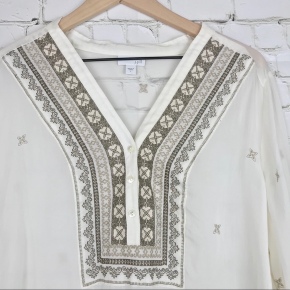 J.Jill Embroidered Sheer Tunic White Embellished - Picture 2 of 6
